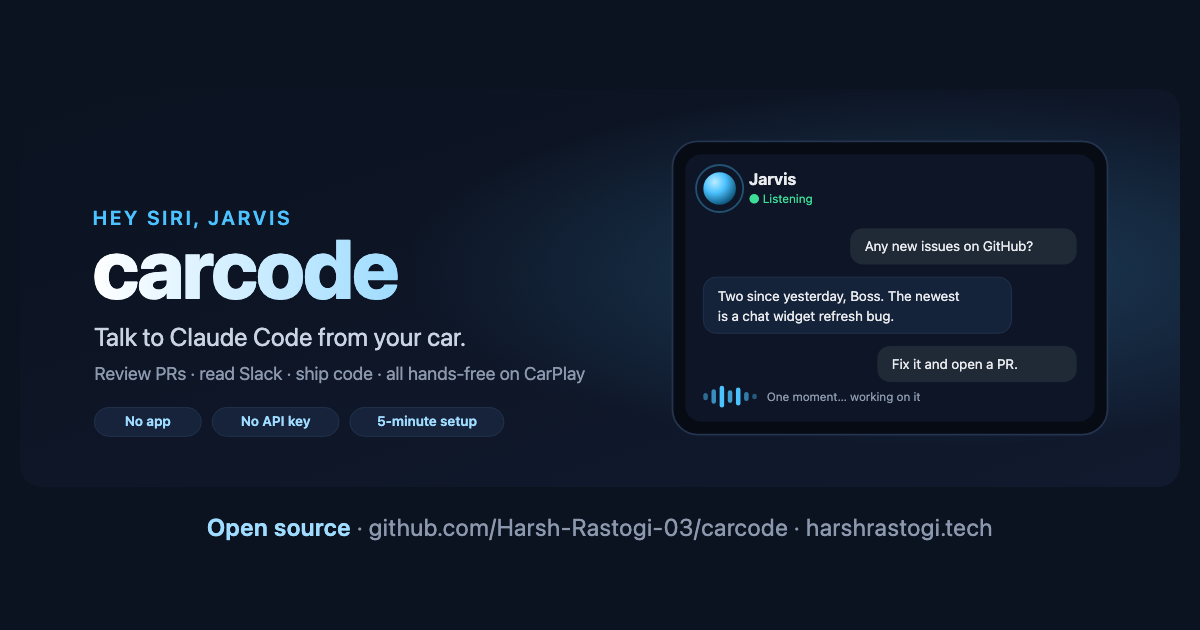 carcode: code from your car with Claude Code over Apple CarPlay and a Siri Shortcut